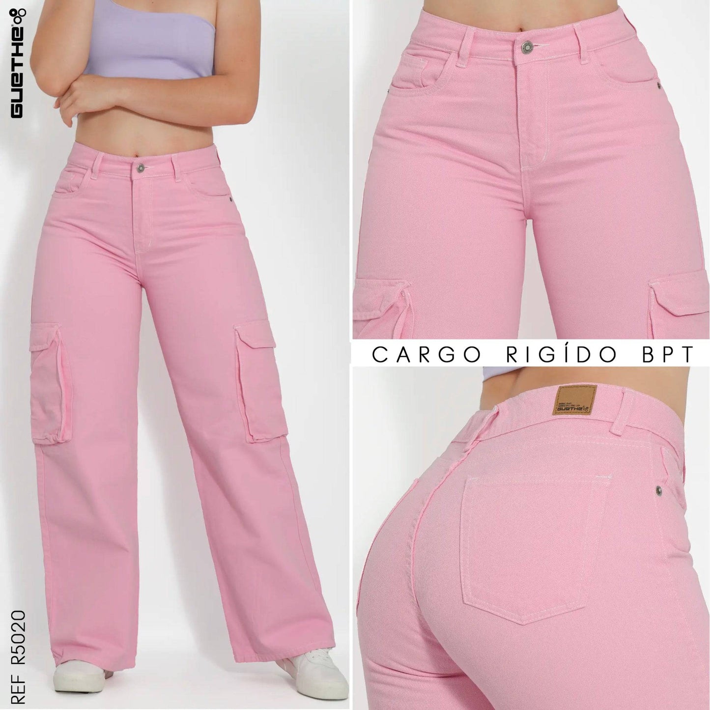 Pantalón Cargo Rígido Rosado R5020