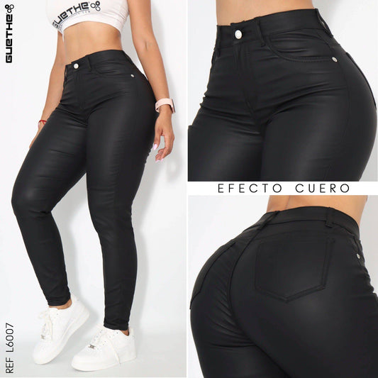 Jeans Push Up Efecto Cuero Mujer L6007