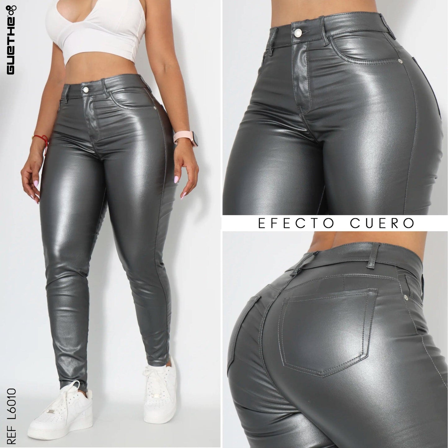 Jeans Push Up Efecto Cuero Mujer L6010