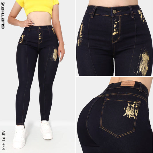 Jeans Push Up Mujer Dorado L6019