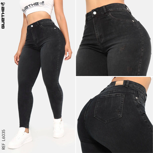 Jeans Skinny Gris Push Up Tiro Alto L6035