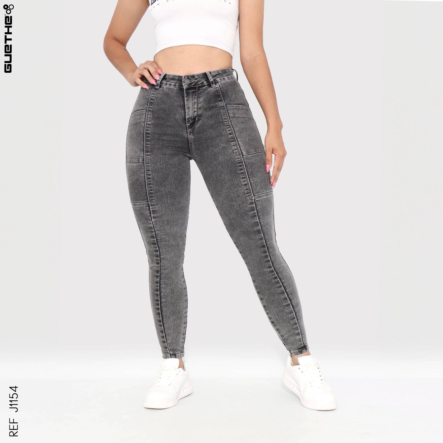 Jeans Skinny Gris Tiro Alto J1154